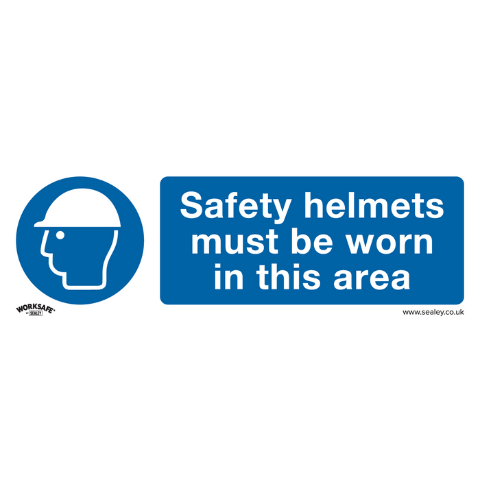 Worksafe® Safety Helmets Must Be Worn In This Area Safety Sign, Self-Adhesive Vinyl - Pack of 10 | SS8V10