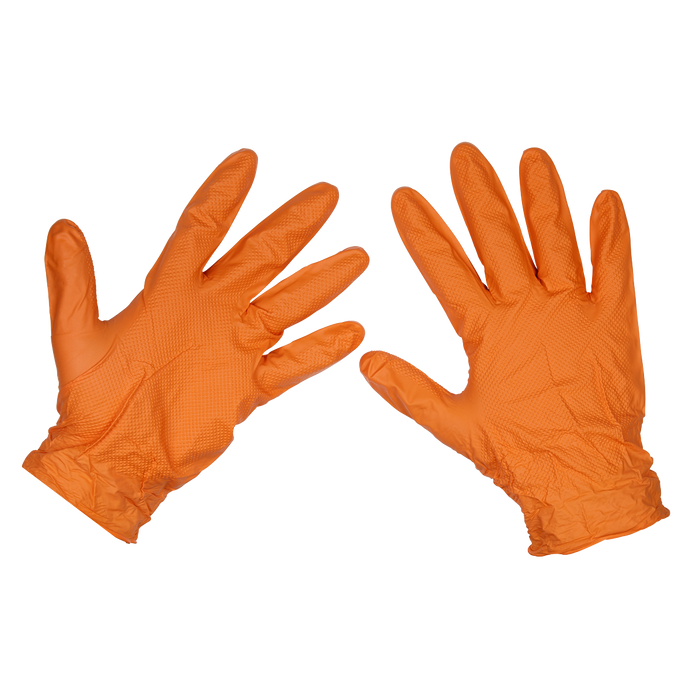Diamond Grip Extra-Thick Nitrile Powder-Free Gloves, Orange, Large - Pack of 50 | SSP56L