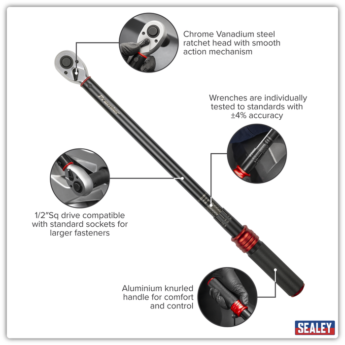 Torque Wrench Micrometer 1/2"Sq Drive Calibrated 60-330Nm - Premier Black | STW905B