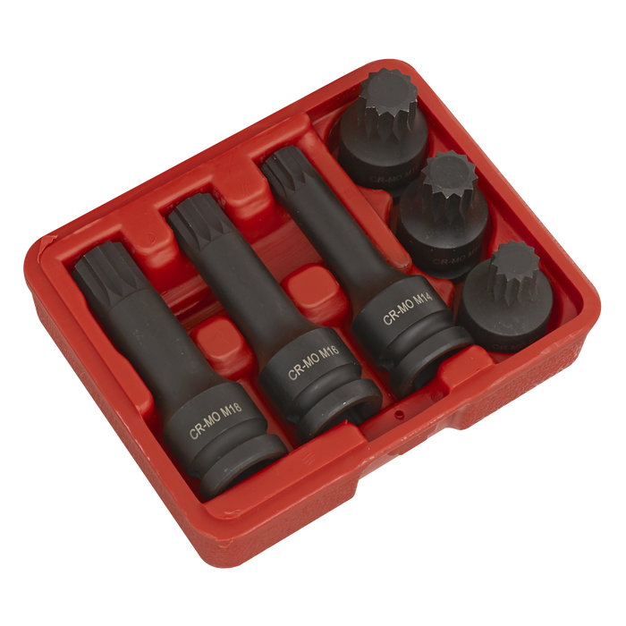 Impact Spline Socket Bit Set 1/2"Sq Drive 6pc | SX052