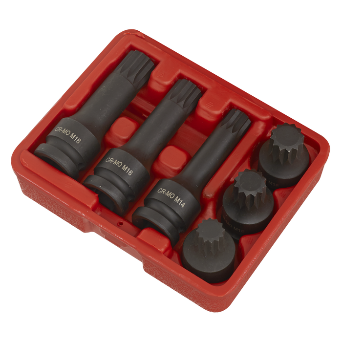 Impact Spline Socket Bit Set 1/2"Sq Drive 6pc | SX052