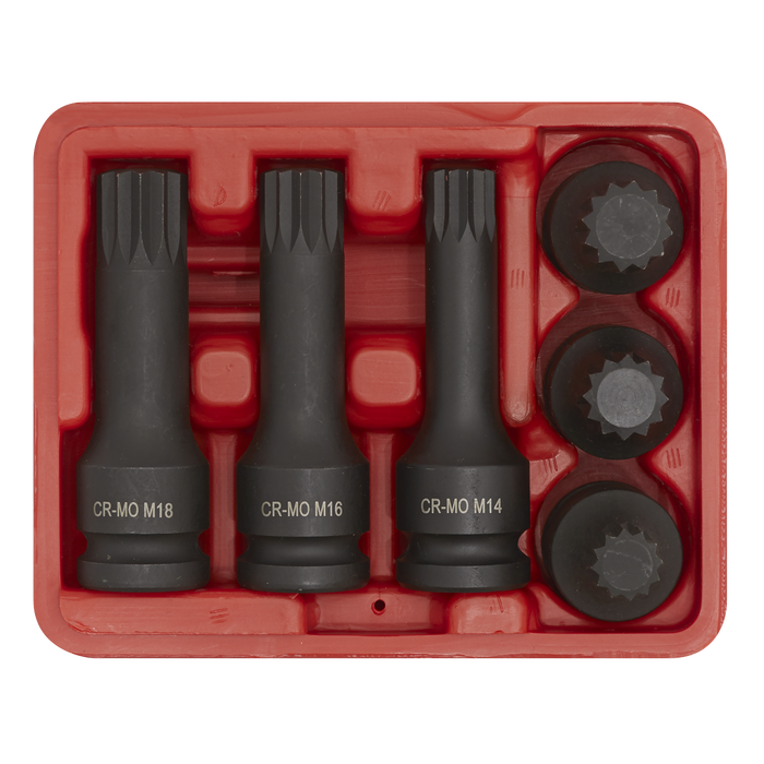 Impact Spline Socket Bit Set 1/2"Sq Drive 6pc | SX052