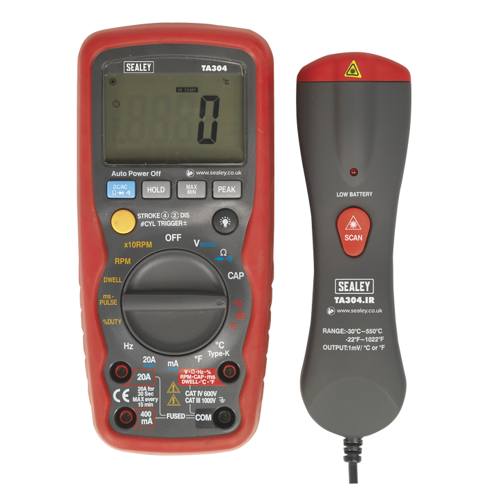 15-Function Digital Automotive Multimeter with Inductive Coupler/Infrared Temperature Probe | TA304