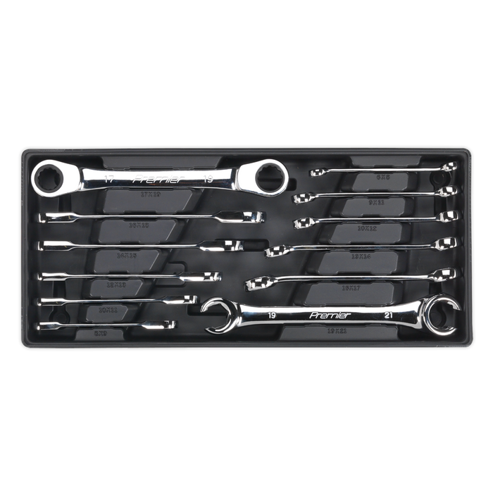 Premier Flare Nut & Ratchet Ring Spanner Set with Tool Tray 12pc | TBT13