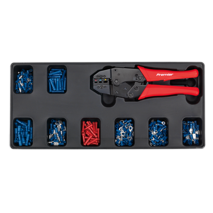 Premier Ratchet Crimper & Assorted Insulated Terminal Set with Tool Tray 325pc | TBT16