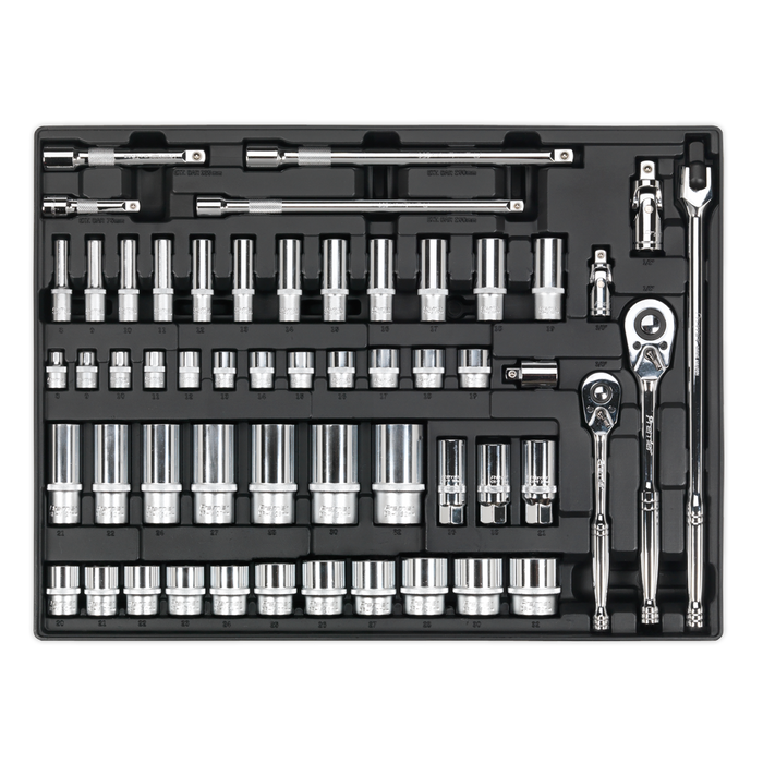 Premier Socket Set with Tool Tray 3/8" & 1/2"Sq Drive 55pc | TBT31