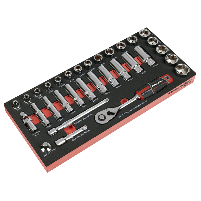 Premier Socket Set with Tool Tray 3/8"Sq Drive 32pc | TBT41