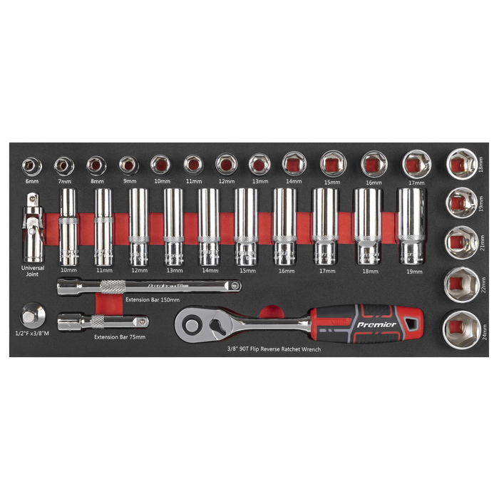 Premier Socket Set with Tool Tray 3/8"Sq Drive 32pc | TBT41