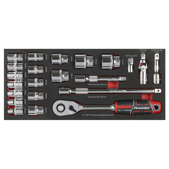 Premier Socket Set with Tool Tray 1/2"Sq Drive 22pc | TBT42