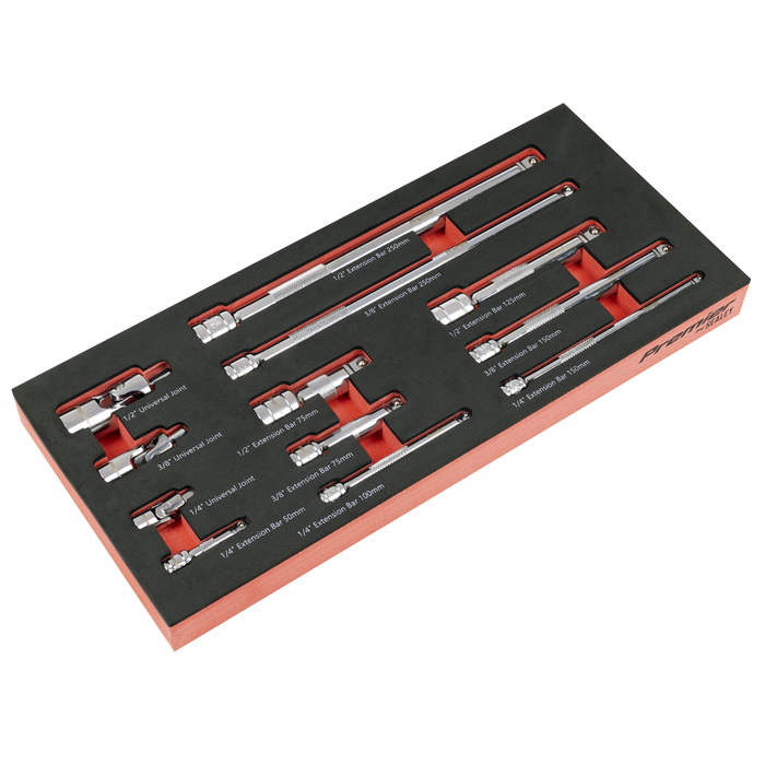 Premier Wobble Extension Bar Set with Tool Tray 1/4", 3/8" & 1/2"Sq Drive 12pc | TBT44