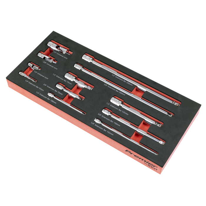 Premier Wobble Extension Bar Set with Tool Tray 1/4", 3/8" & 1/2"Sq Drive 12pc | TBT44