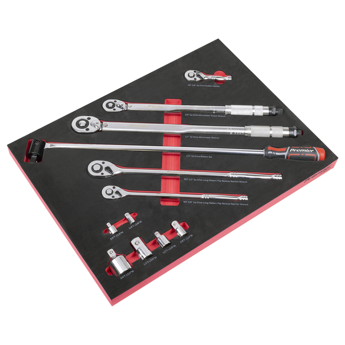 Premier Ratchet, Torque Wrench, Breaker Bar & Socket Adaptor Set with Tool Tray 3/8"Sq & 1/2"Sq Drive 12pc | TBT45
