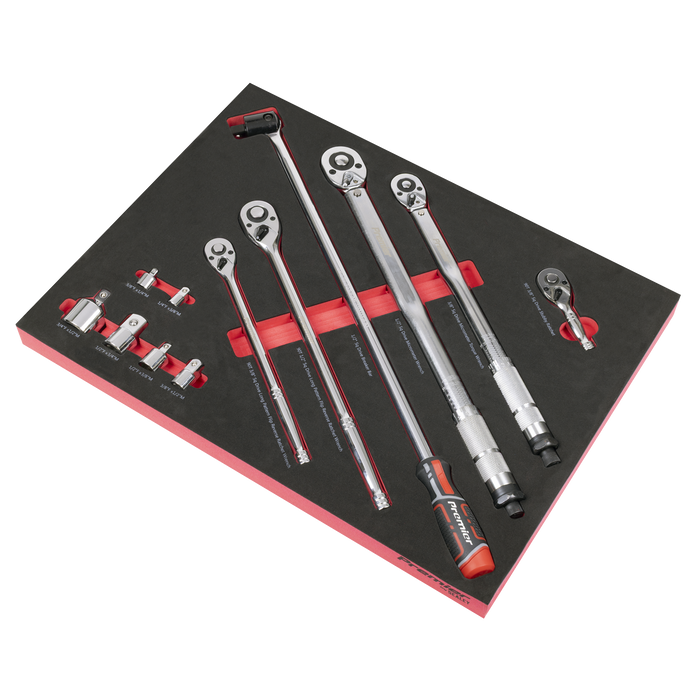 Premier Ratchet, Torque Wrench, Breaker Bar & Socket Adaptor Set with Tool Tray 3/8"Sq & 1/2"Sq Drive 12pc | TBT45
