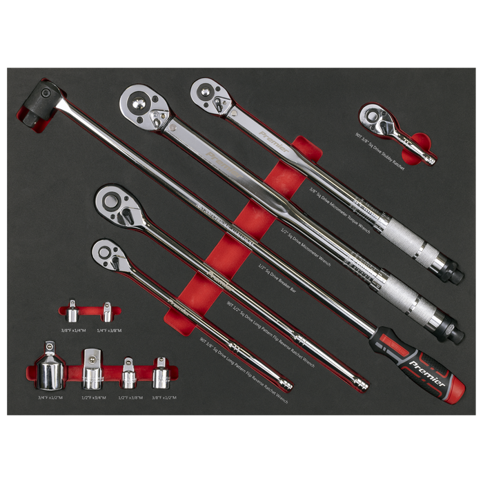 Premier Ratchet, Torque Wrench, Breaker Bar & Socket Adaptor Set with Tool Tray 3/8"Sq & 1/2"Sq Drive 12pc | TBT45