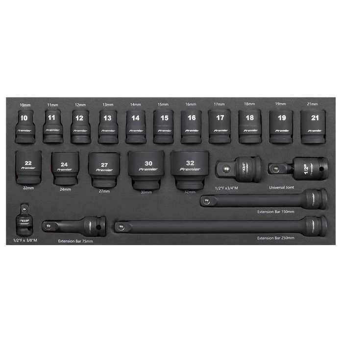 Premier Impact Socket Set with Tool Tray 1/2"Sq Drive 22pc | TBT46