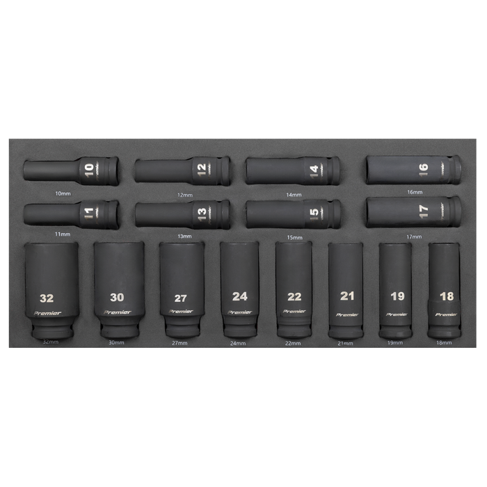 Premier Deep Impact Socket Set with Tool Tray 1/2"Sq Drive 16pc | TBT47