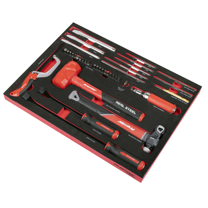 Premier Striking, Pry Bar, Hacksaw & Impact Screwdriver Set with Tool Tray 39pc | TBT66