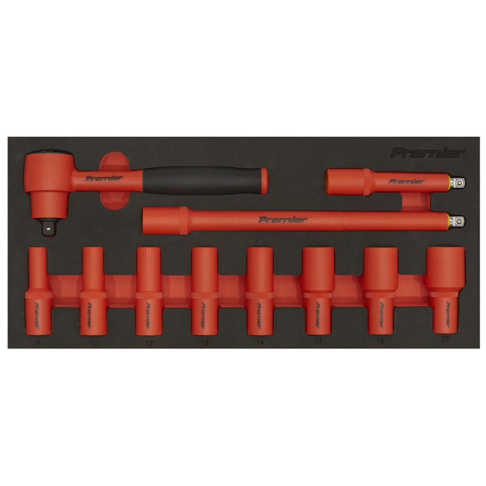 Premier Insulated Socket Set with Tool Tray 3/8"Sq Drive 11pc - VDE Approved | TBTE01