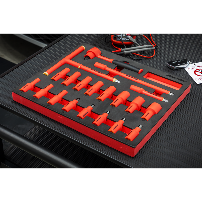 Premier Insulated Socket Set with Tool Tray 3/8"Sq Drive 20pc - VDE Approved | TBTE02