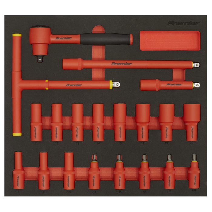 Premier Insulated Socket Set with Tool Tray 3/8"Sq Drive 20pc - VDE Approved | TBTE02