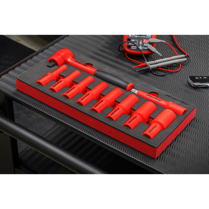 Premier Insulated Socket Set with Tool Tray 1/2"Sq Drive 10pc - VDE Approved | TBTE11