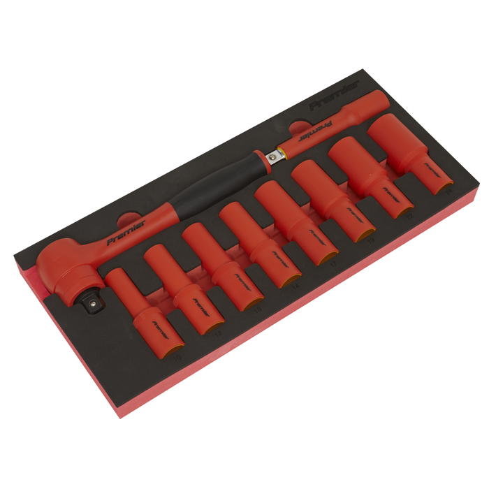 Premier Insulated Socket Set with Tool Tray 1/2"Sq Drive 10pc - VDE Approved | TBTE11