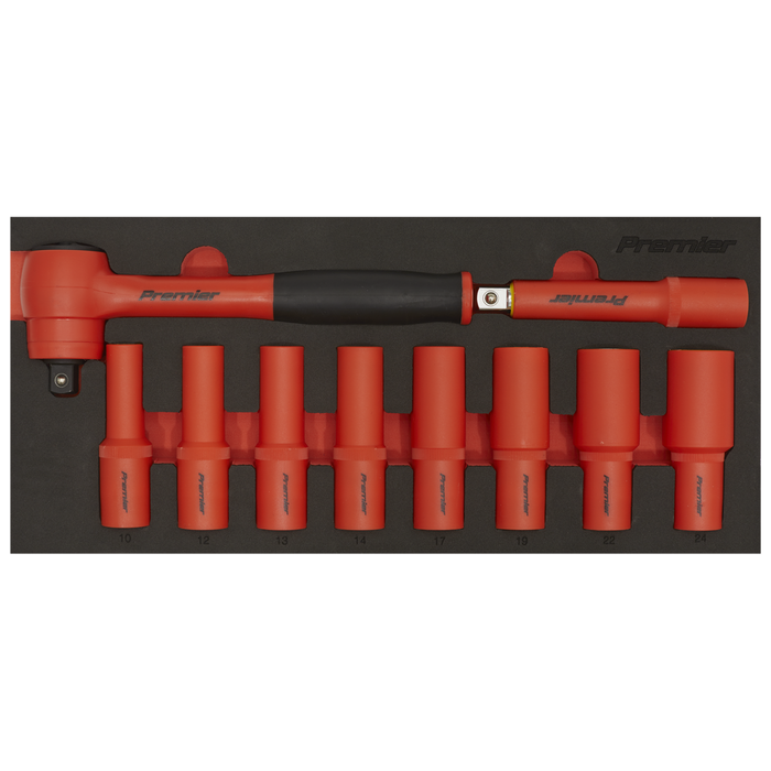 Premier Insulated Socket Set with Tool Tray 1/2"Sq Drive 10pc - VDE Approved | TBTE11