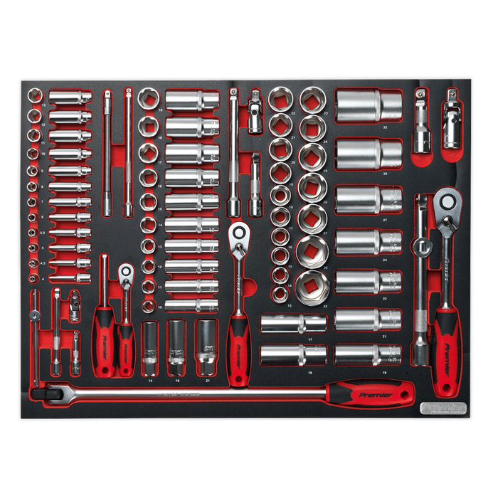 Premier Platinum Socket Set with Tool Tray 1/4", 3/8" & 1/2"Sq Drive 91pc | TBTP02