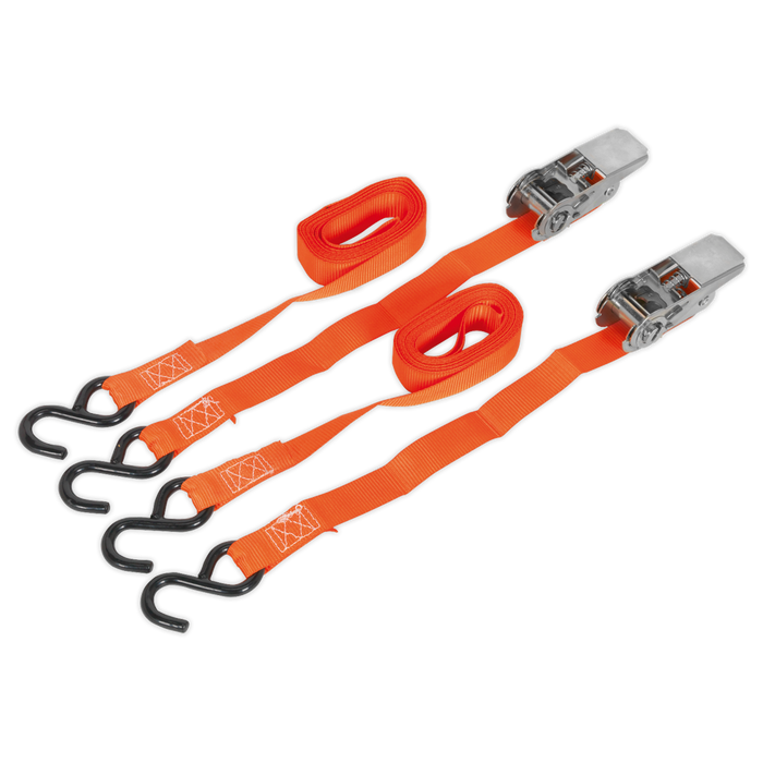 Ratchet Straps Polyester Webbing with S-Hooks 25mm x 4m 500kg Breaking Strength - Pair | TD0540S2