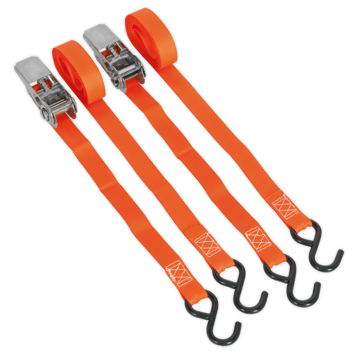 Ratchet Straps Polyester Webbing with S-Hooks 25mm x 4m 500kg Breaking Strength - Pair | TD0540S2