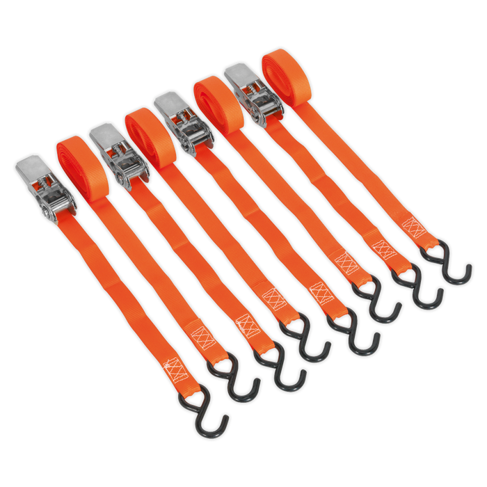 Ratchet Straps Polyester Webbing with S-Hooks 25mm x 4m 500kg Breaking Strength - 2 Pairs | TD0540S4