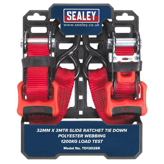 Slide Ratchet Strap Polyester Webbing with S-Hooks 32mm x 3m 1200kg Breaking Strength | TD1202SR