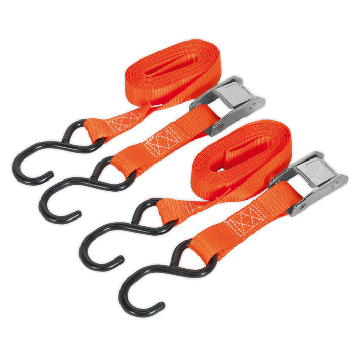 Cam Buckle Strap Polyester Webbing with S-Hooks 25mm x 2.5m 250kg Breaking Strength | TD2525CS
