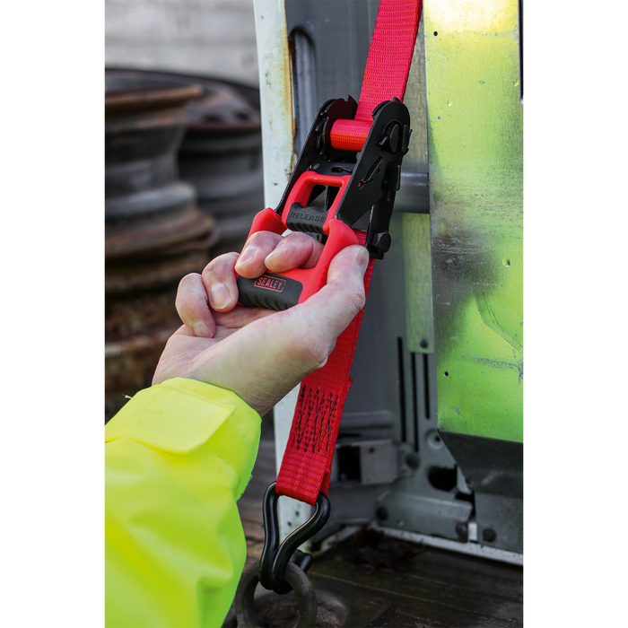 Ratchet Straps Polyester Webbing with J-Hooks 32mm x 4.9m 1200kg Breaking Strength - 2 Pairs | TD41248JD