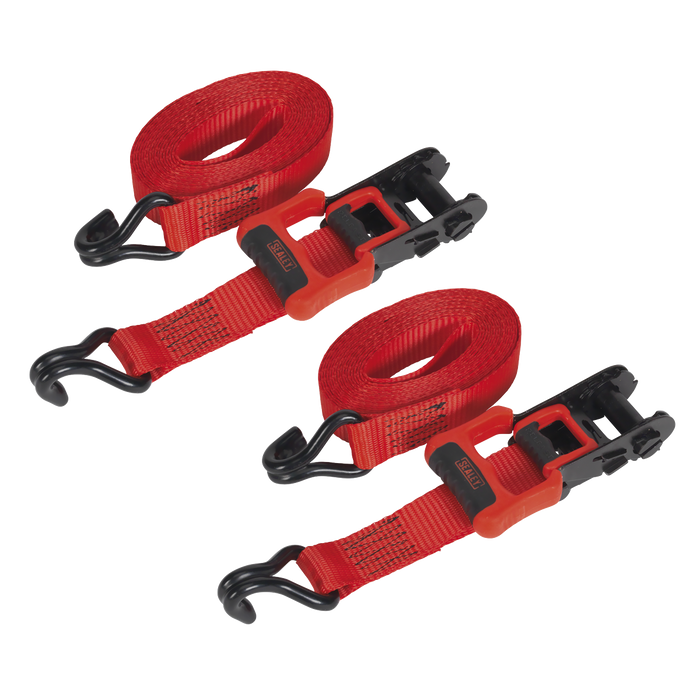 Ratchet Straps Polyester Webbing with J-Hooks 32mm x 4.9m 1200kg Breaking Strength - 2 Pairs | TD41248JD