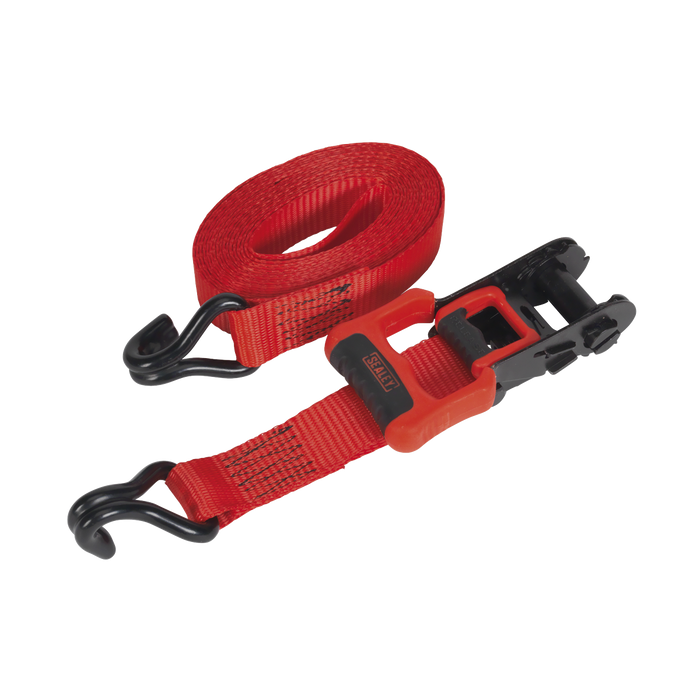 Ratchet Straps Polyester Webbing with J-Hooks 32mm x 4.9m 1200kg Breaking Strength - 2 Pairs | TD41248JD