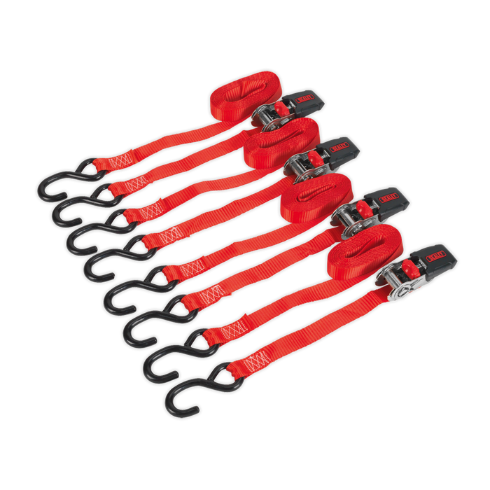 Ratchet Strap Polyester Webbing with S-Hooks 25mm x 4m 800kg Breaking Strength - 2 Pairs | TD484SD