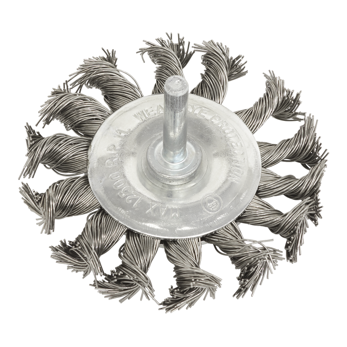 75mm Twist Knot Flat Wire Wheel with 6mm Shaft | TKFBS75