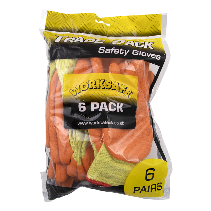Worksafe® Super Grip Knitted Gloves with Latex Palm, Large - Pack of 6 Pairs | TSP121L/6