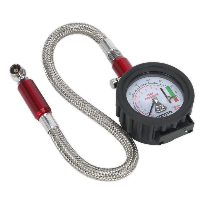 Tyre Pressure Gauge & Tyre Tread Depth Gauge with Flexible Hose 0-8bar(0-120psi) | TSTPDG02