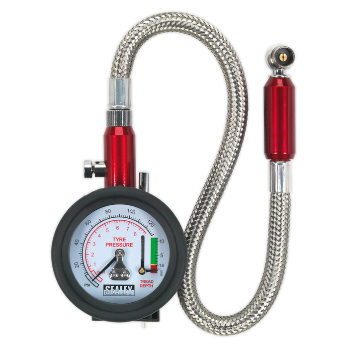 Tyre Pressure Gauge & Tyre Tread Depth Gauge with Flexible Hose 0-8bar(0-120psi) | TSTPDG02