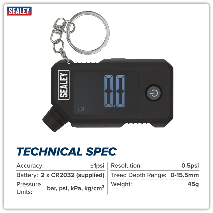 Digital Tyre Pressure & Tread Depth Gauge with LED | TSTPG12
