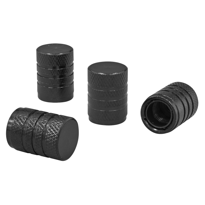 Aluminium Valve Cap 4pc - Black Anodised | VCB4