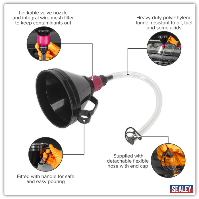 Valved Flexible Spout Funnel with Filter 160mm | VFF1