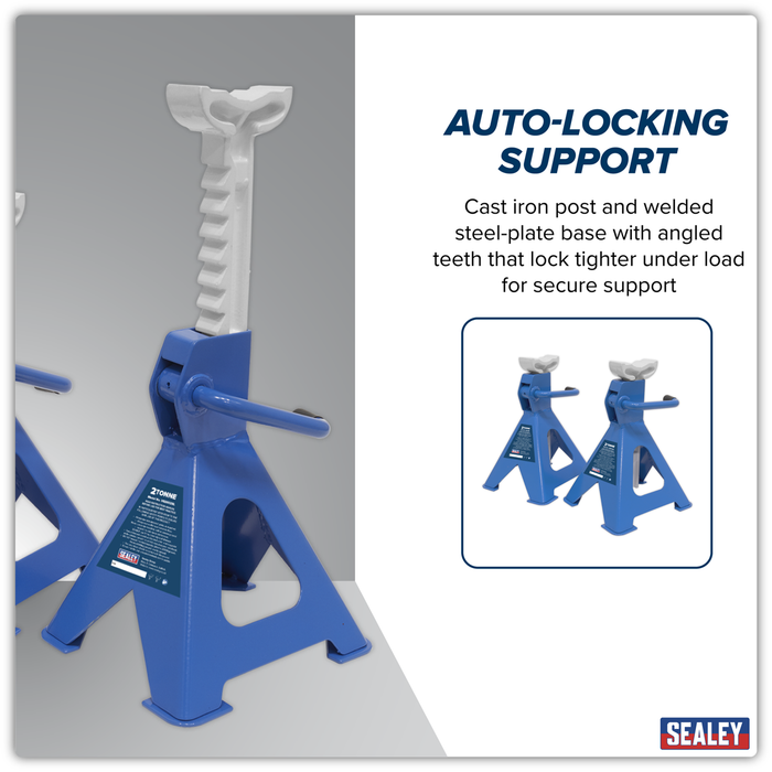 Ratchet Type Axle Stands (Pair) 2 Tonne Capacity per Stand - Blue | VS2002BL