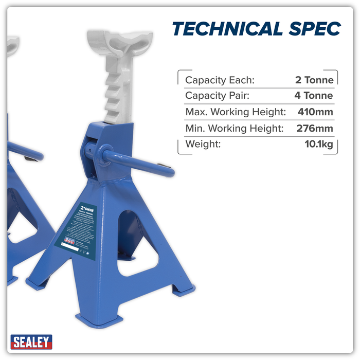 Ratchet Type Axle Stands (Pair) 2 Tonne Capacity per Stand - Blue | VS2002BL