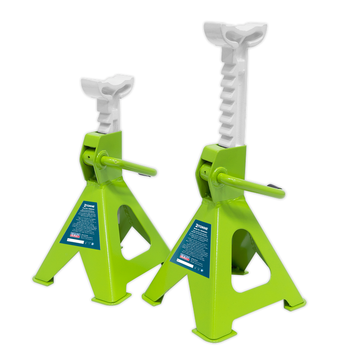 Ratchet Type Axle Stands (Pair) 2 Tonne Capacity per Stand - Hi-Vis Green | VS2002HV