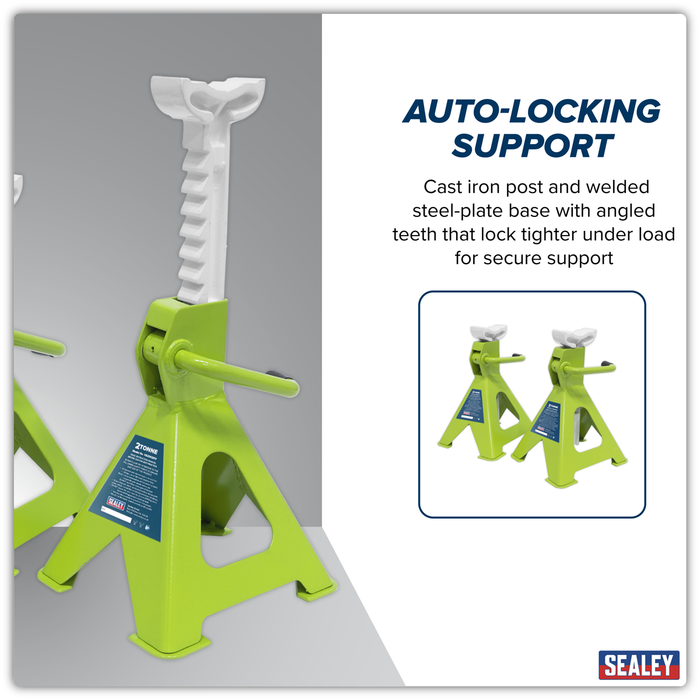Ratchet Type Axle Stands (Pair) 2 Tonne Capacity per Stand - Hi-Vis Green | VS2002HV