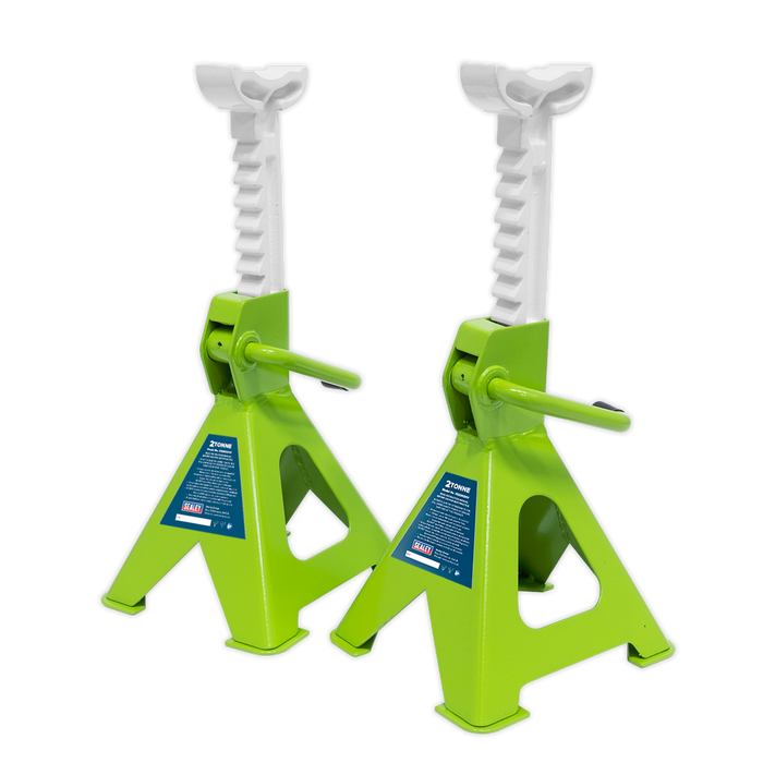 Ratchet Type Axle Stands (Pair) 2 Tonne Capacity per Stand - Hi-Vis Green | VS2002HV