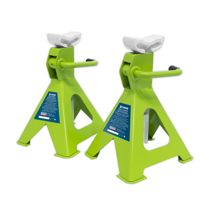 Ratchet Type Axle Stands (Pair) 2 Tonne Capacity per Stand - Hi-Vis Green | VS2002HV